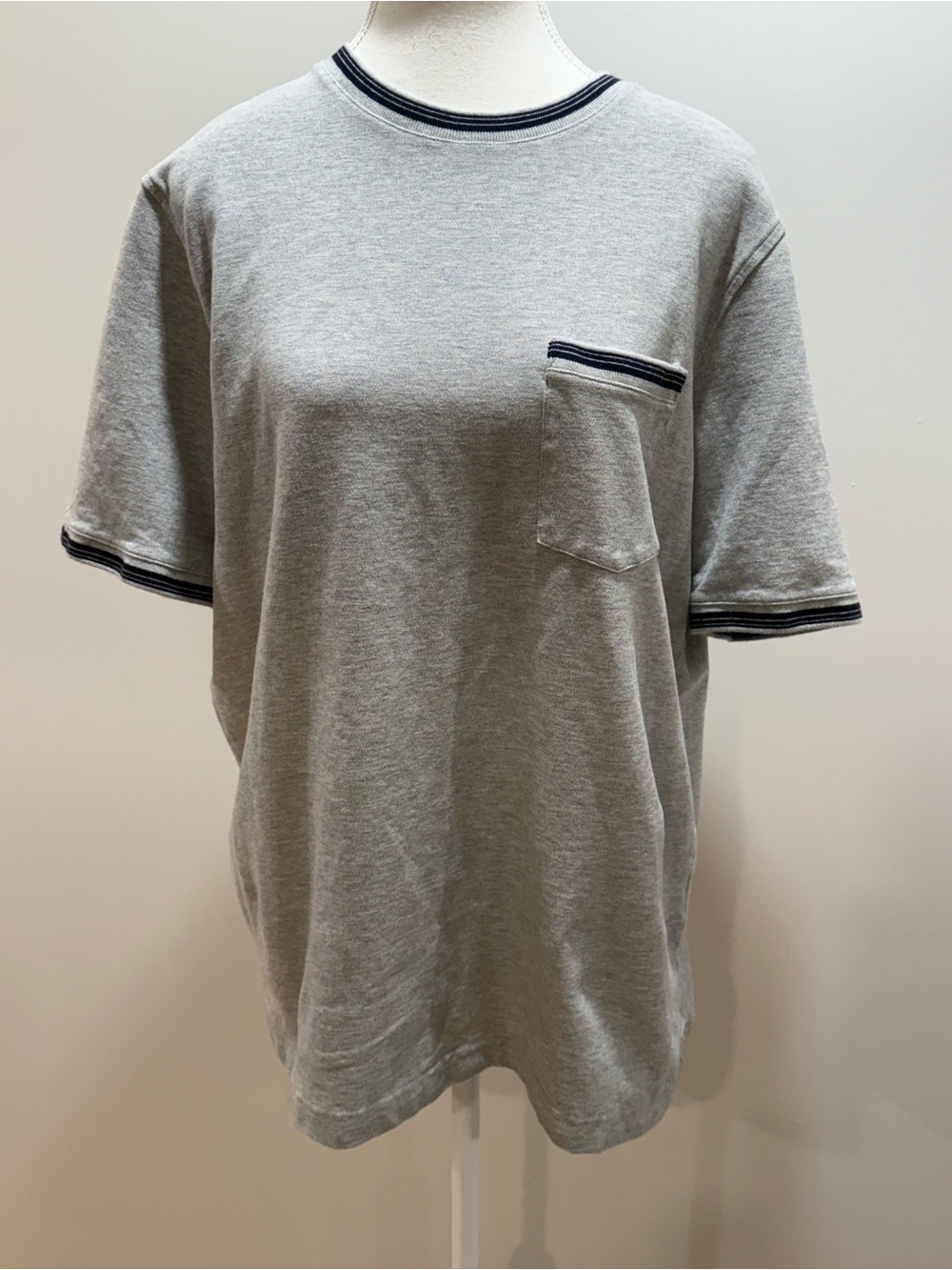 Lands' End Heather Gray Short Sleeve Pocket Tee with Navy Trim